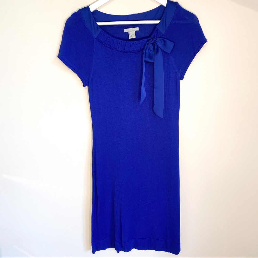 H&M Blue Soft Knit Dress w/ Satin Bow
